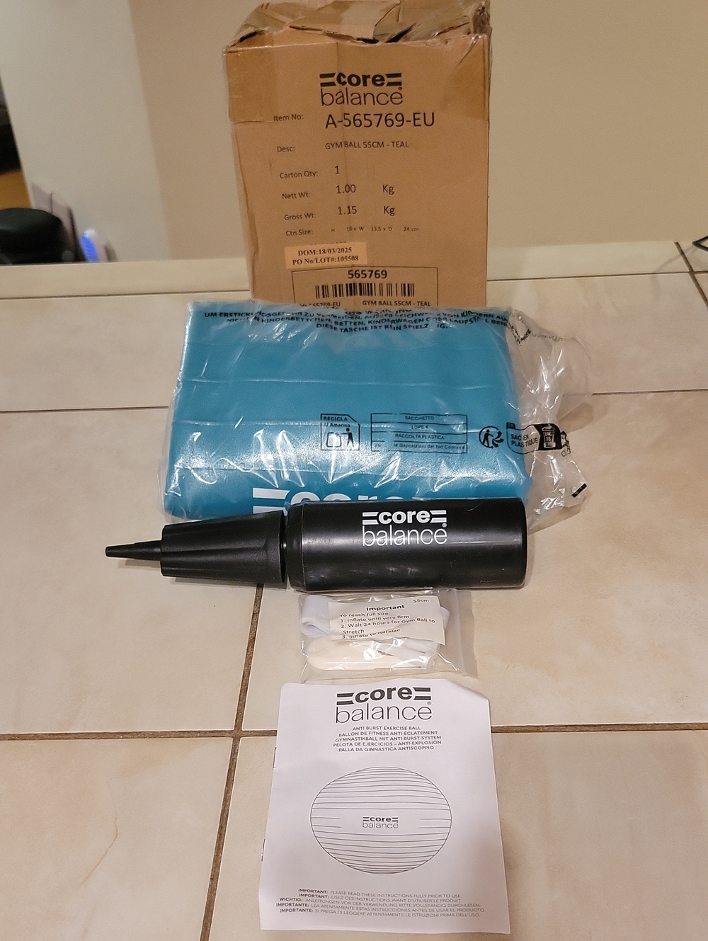 Core Balance 55cm Exercise Ball With Pump Teal New